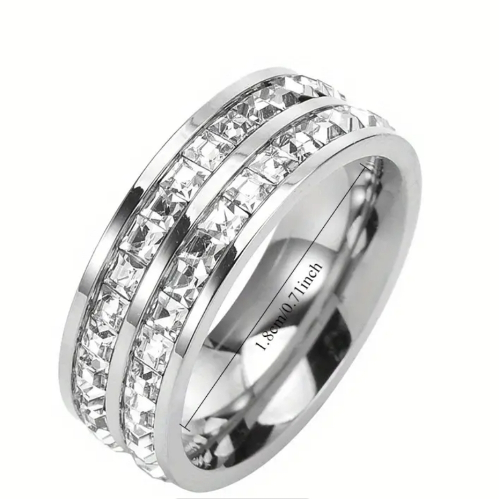 Elegant Silver Titanium CZ Simulated Engagement Band Ring